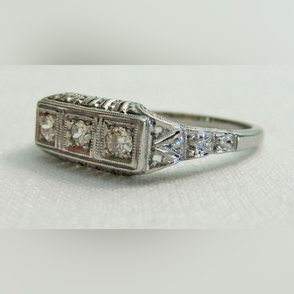 Antique 14k WG 1920s Art Deco Cocktail Ring Set - Picture 6 of 8